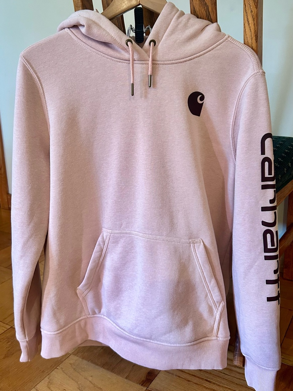Carhartt Pale Pink Hooded Sweatshirt with Logo Sleeve
